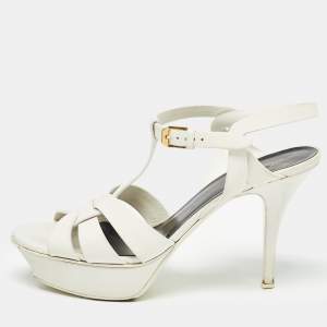 Saint Laurent White Leather Tribute Sandals Size 38