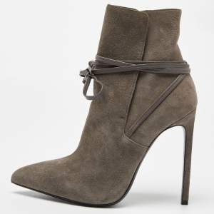 Saint Laurent Grey Suede Pointed Toe Ankle Boots Size 38.5