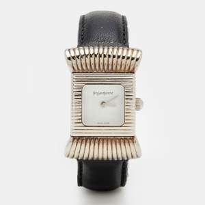 Yves Saint Laurent White Stainless Steel Leather Bow Women's Wristwatch 19 mm