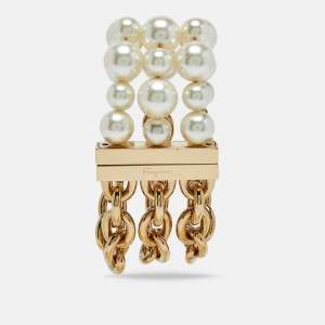 Salvatore Ferragamo Faux Pearl Gold Tone Bracelet