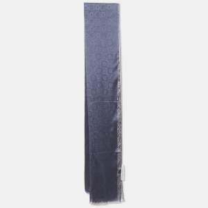 Salvatore Ferragamo Navy Blue Ganchini Silk Jacquard Lightweight Scarf