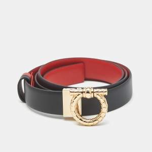 مملوكة مسبقًا Salvatore Ferragamo Gancini 95 CM Reversible Buckle Belt Black/Red Leather