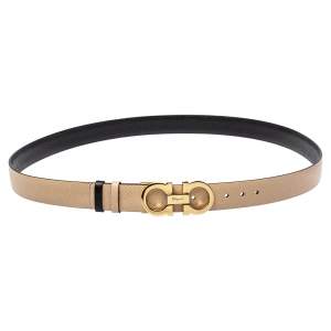 Salvatore Ferragamo Beige Leather Gancini Buckle Belt 100CM