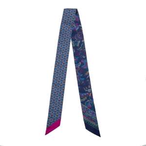 Pre Owned Salvatore Ferragamo Marine Blue Floral Print Silk Bandeau