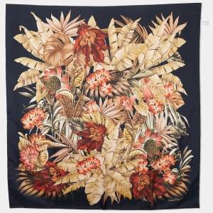 Salvatore Ferragamo Black Floral Printed Silk Square Scarf