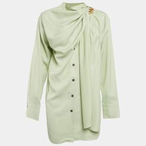 Pre Owned قميص سالفاتوري فيراغامو ساتان أخضر فاتح بتفاصيل وشاح مطوي صغير