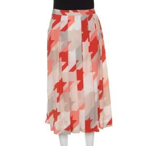 Salvatore Ferragamo Multicolor Houndstooth Pattern Pleated Silk Skirt L
