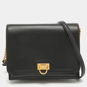 Salvatore Ferragamo Black Leather Trifolio Flap Shoulder Bag