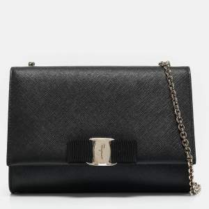 Salvatore Ferragamo Black Leather Vara Bow Chain Bag