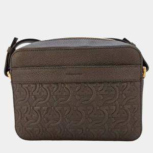 Ferragamo Gancini Embossed Black Leather Crossbody Bag