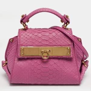 Pre Owned Salvatore Ferragamo Pink Python Mini Sofia Top Handle Bag