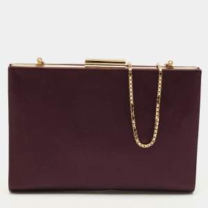 Pre Owned Salvatore Ferragamo Purple Satin Frame Chain Clutch
