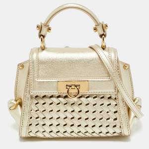 مملوكة مسبقًا Salvatore Ferragamo Metallic Gold Leather Top Handle Bag