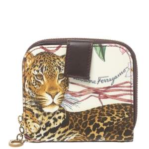 Pre Owned Salvatore Ferragamo Multicolor Jungle Print Fabric Bifold Compact Wallet