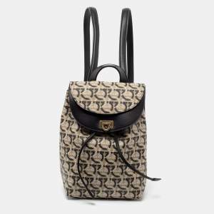 Salvatore Ferragamo Beige/Black Monogram Coated Canvas And Leather Backpack