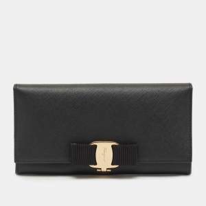 Salvatore Ferragamo Black Leather Vara Bow Continental Wallet
