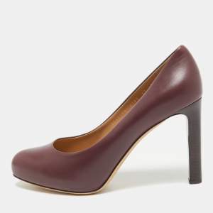 Salvatore Ferragamo Burgundy Leather Leo Block Heel Pumps Size 40.5