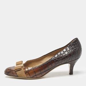 Pre Owned Salvatore Ferragamo Ombre Brown Crocodile Carla Pumps Size 40.5
