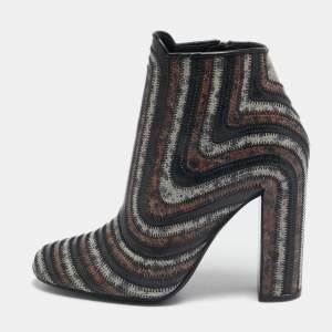 Salvatore Ferragamo Multicolor Printed Leather Zipped Ankle Length Boots Size 37.5