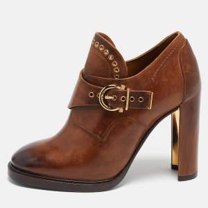 Salvatore Ferragamo Brown Leather Nevers Ankle Length Boots Size 39