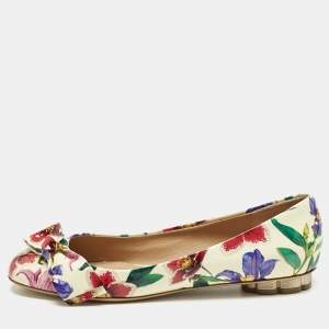 Pre Owned Salvatore Ferragamo Multicolor Patent Leather Floral Avola Ballet Flats Size 37
