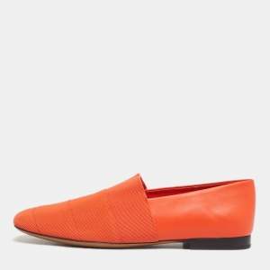 Pre Owned Salvatore Ferragamo Orange Leather Panelled Grosgrain Smoking Slippers Size 38.5