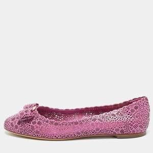 مملوكة مسبقًا Salvatore Ferragamo Vara Size 40.5 Purple Leather Ballet Flats