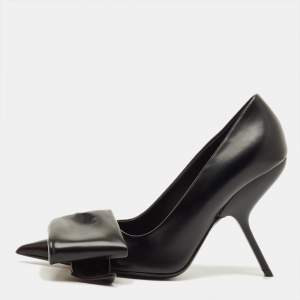 مملوكة مسبقًا Salvatore Ferragamo Erica 55 Size 37 Black Leather  Oversized Bow Pumps