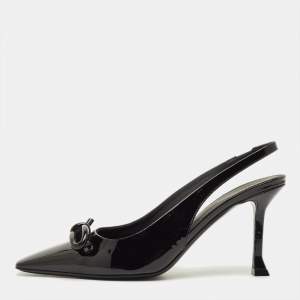 Pre Owned Salvatore Ferragamo Arlene Size 38.5 Black Patent Leather Slingback Pumps