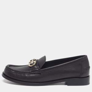 Pre Owned Salvatore Ferragamo Gancini Size 39 Black Leather Slip On Loafers