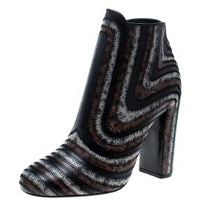 Pre Owned Salvatore Ferragamo Multicolor Leather Feeling Zig Zag Block Heel Ankle Boots Size 39.5