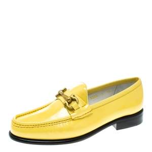 Pre Owned Salvatore Ferragamo Women Yellow Patent Leather Mason Gancio Bit Loafers Size 37.5