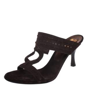 Salvatore Ferragamo Brown Suede Gancini Cut Out Smeraldo Slide Sandals Size 41