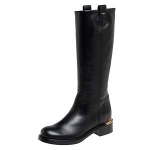 Pre Owned Salvatore Ferragamo Black Leather Liam Knee Length Boots Size 36.5
