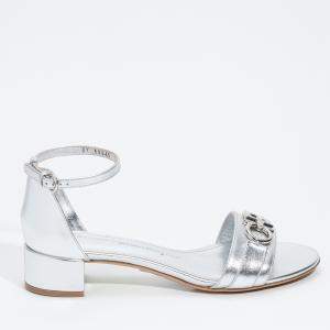 Salvatore Ferragamo Silver Leather Como Gancini Detail Sandals Size EU 35.5
