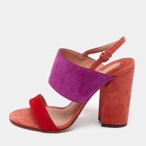 مملوكة مسبقًا Salvatore Ferragamo Tri-Color Suede Elba Slingback Block Heel Sandals Size 38