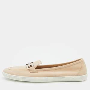 Pre Owned Salvatore Ferragamo Beige Suede Horsebit Slip On Size 38