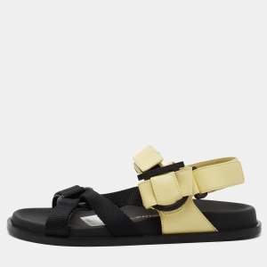 Pre Owned Salvatore Ferragamo Black/Yellow Leather and Fabric Sandals Size 37.5