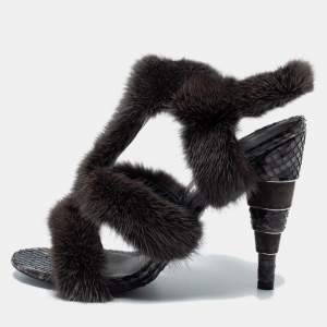 Salvatore Ferragamo Brown Mink Fur Larix Sandals Size 38.5
