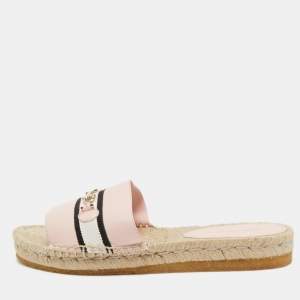 Pre Owned Salvatore Ferragamo Light Pink Leather Kaden Flat Espadrille Slides Size 37.5