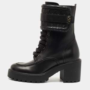 Salvatore Ferragamo Black Leather Shiraz Combat Boots Size 37