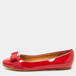 Pre Owned Salvatore Ferragamo Red Patent Leather Varina Ballet Flats Size 36.5