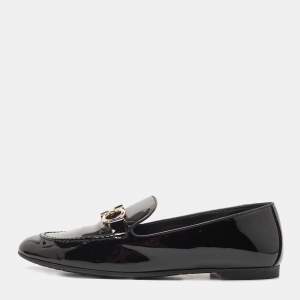 Salvatore Ferragamo Black Patent Leather Trifoglio Smoking Slippers Size 40