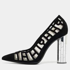 مملوكة مسبقًا Salvatore Ferragamo Black Suede and Mesh Florise Pumps Size 39.5