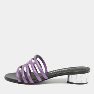 Salvatore Ferragamo Purple/Black Leather Finn Slide Sandals Size 38.5