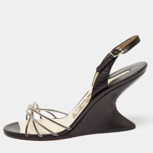 Salvatore Ferragamo Black/White PVC and Leather Arsina Sandals Size 36.5