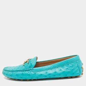 Salvatore Ferragamo Turquoise Ostrich Saba Loafers Size 40.5