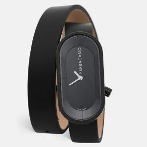 Salvatore Ferragamo Black PVD Coated Stainless Steel Leather Curve SFK300423 Women's Wristwatch 23 mm