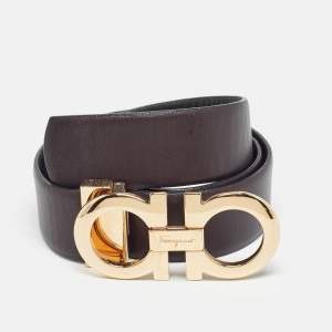 Salvatore Ferragamo Black/Burgundy Leather Gancini Buckle Reversible Cut to Size Belt