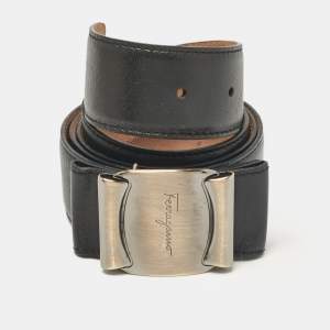 Salvatore Ferragamo Black Leather Metal Bow Belt 90CM
